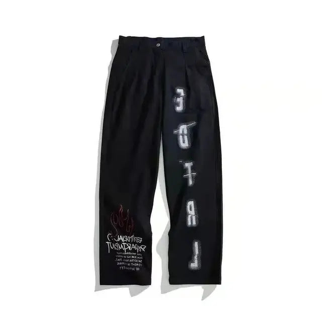 Y2k Pants Dark Bat Print Woman Jeans High Street Vintage Streetwear Face  Print High Waisted Jeans Loose Straight Woman Jeans