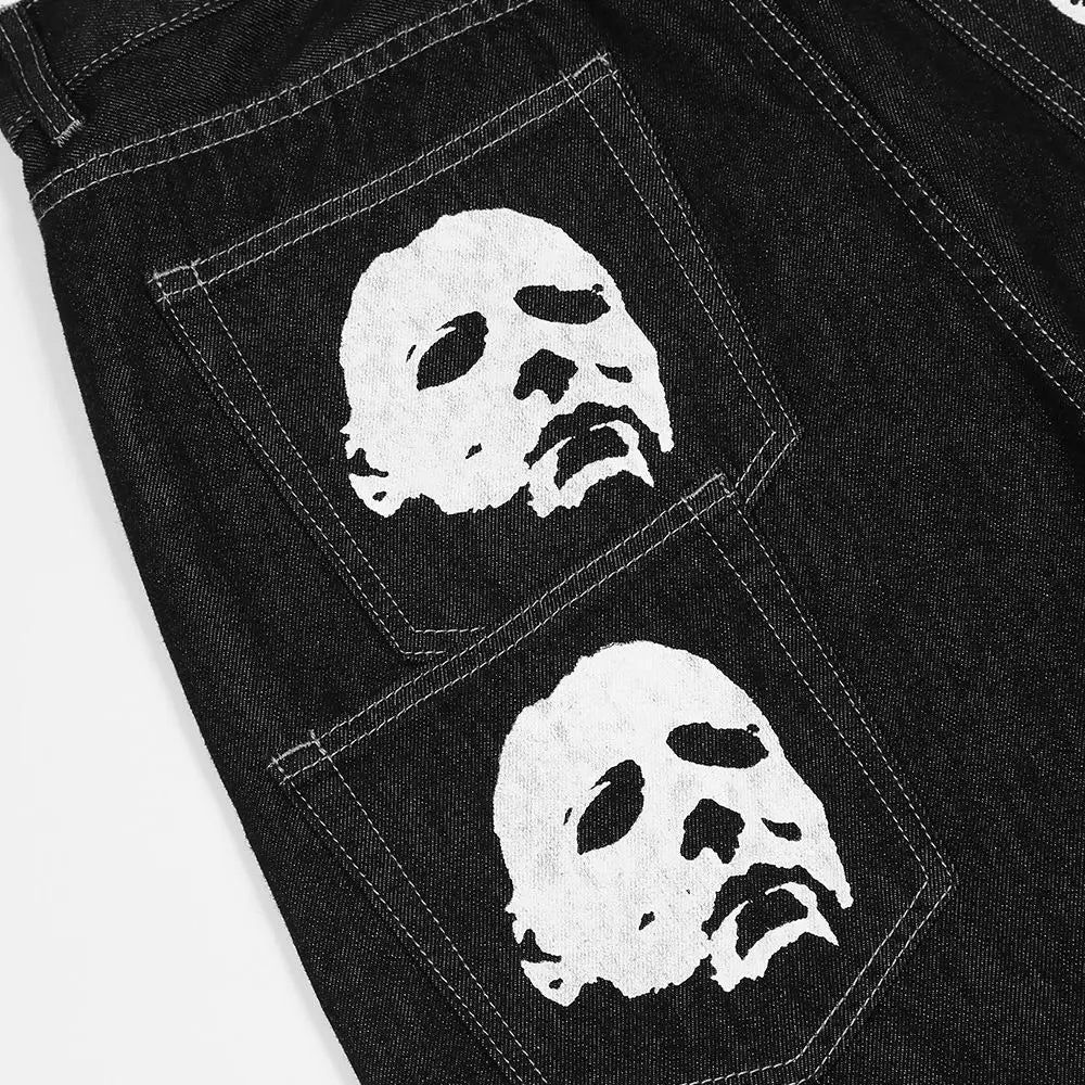 Y2k Pants Dark Bat Print Woman Jeans High Street Vintage Streetwear Face  Print High Waisted Jeans Loose Straight Woman Jeans